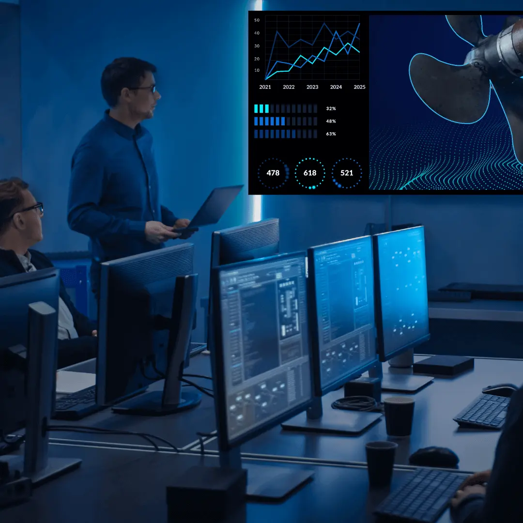 Advanced maritime technology dashboard used for efficient ship management by Synergy Marine Group