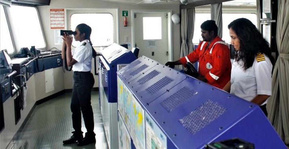 Captain Radhika Menon mentors a young female seafarer on board