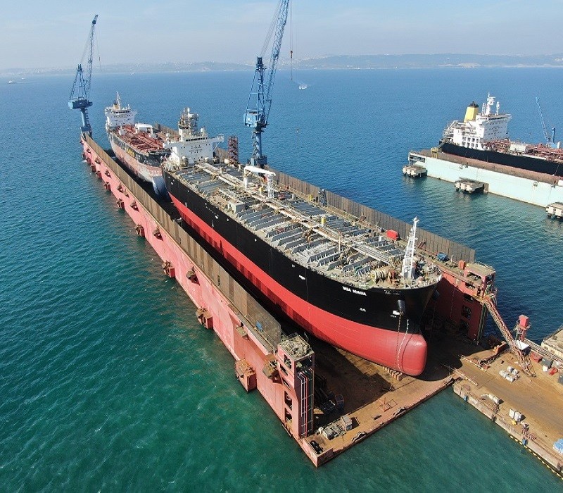 Aerial View of Synergy Group-managed vessel undergoing repair and maintenance at dry dock