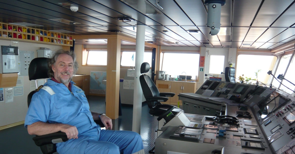 Captain Jim Podger on the bridge of the vessel Maersk Cyprus