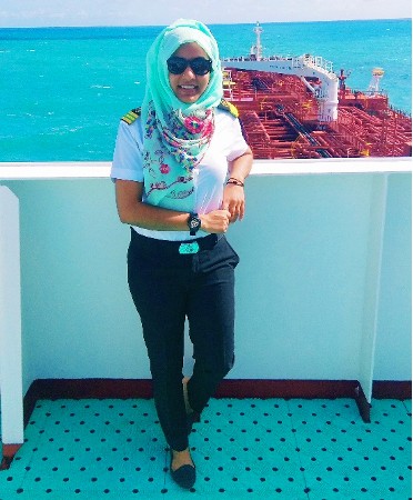 Woman seafarer standing in deck