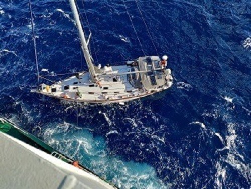 Rescued boat in the sea