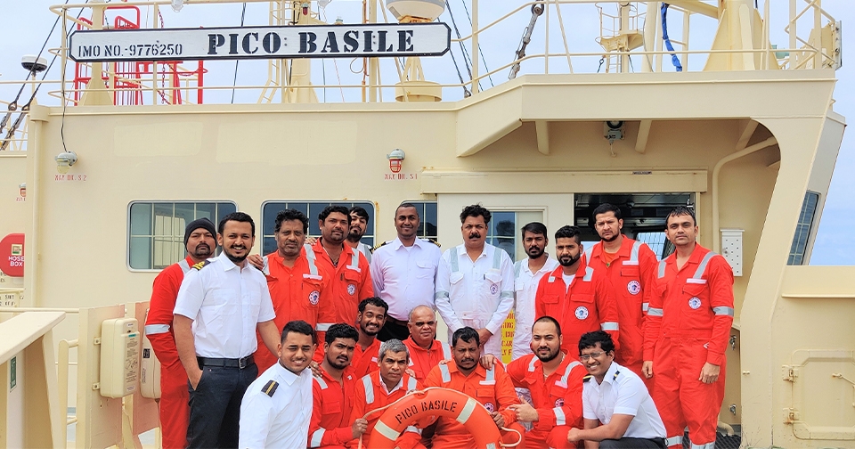 Synergy Group crew on board a tanker vessel